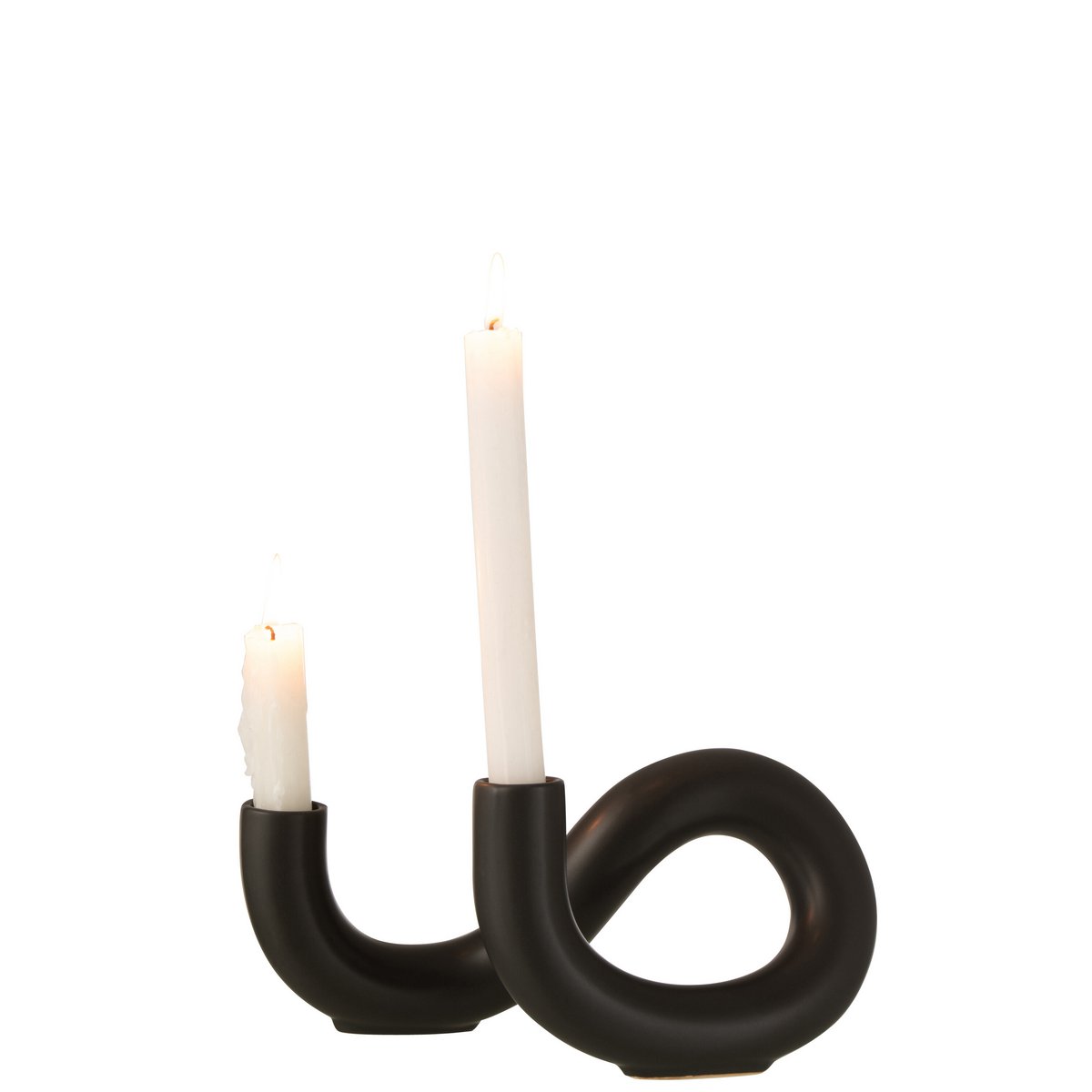 J-Line Candle Holder Torsion 2 Candles Ceramic Black